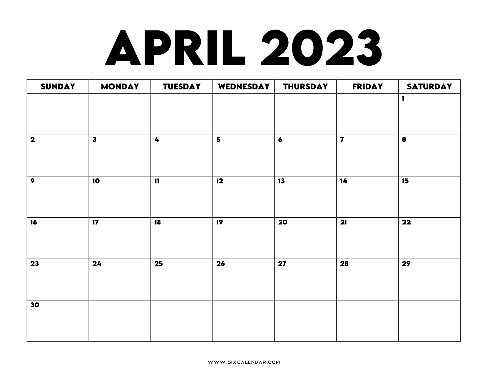 April 2023 Calendar PDF, April Calendar Printable with Holidays