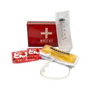 Lil Whizz Kit is a disposable, non-refillable synthetic urine pouch with a comfortable unisex belt, ideal for one-time use. Includes 3.5oz urine, heat pad, temperature strip, and instructions