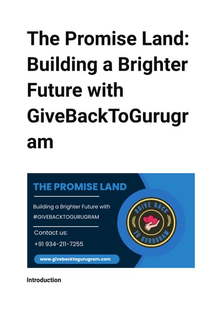 The Promise Land: Building a Brighter Future with GiveBackToGurugram | PDF