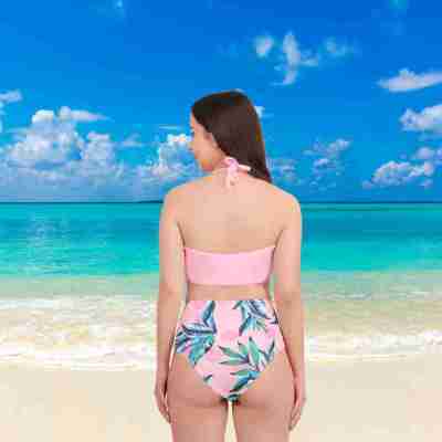 Women Two Piece Vintage Swimsuit Halter Neck With Ruched High Waist Bottom Profile Picture