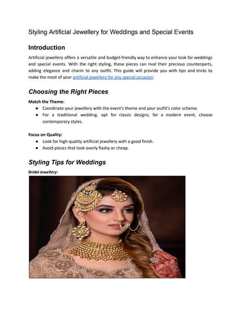 Styling Artificial Jewellery for Weddings and Special Events | PDF