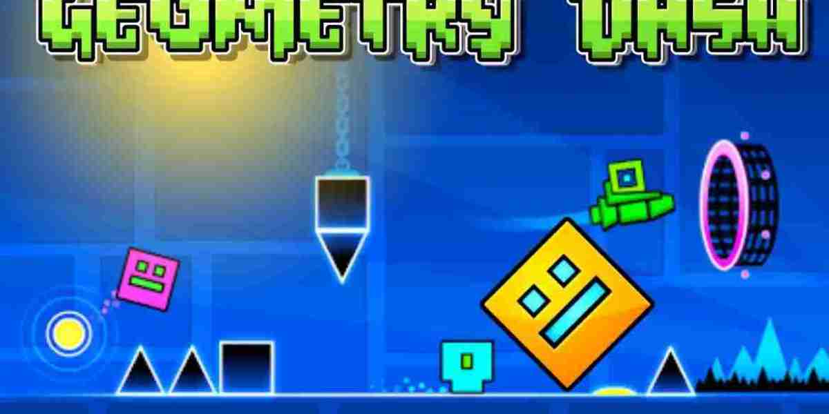 Geometry Dash - a winter theme that requires the player to push the start button to begin