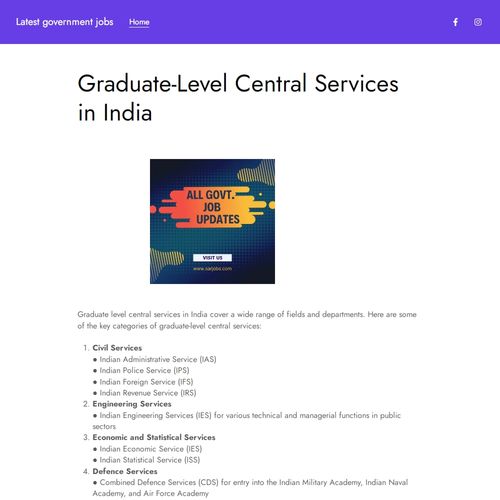 Graduate Level Central Services in India | Latest government jobs