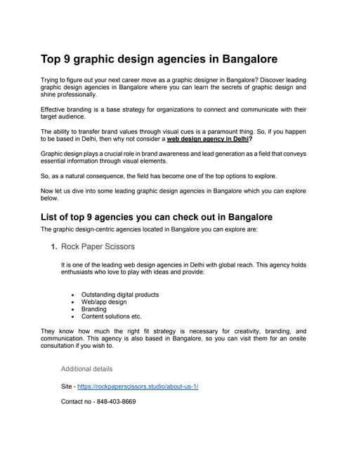 Top 9 graphic design agencies in Bangalore.pdf | Free Download