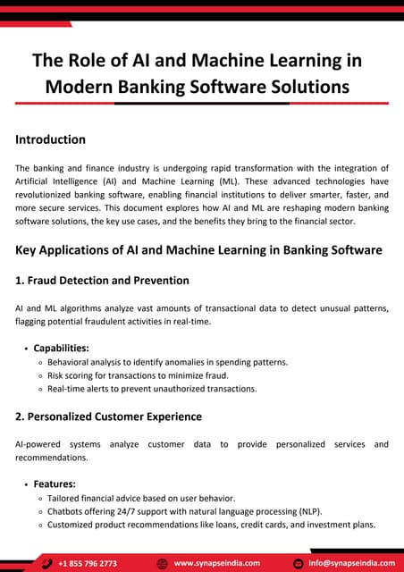 The Role of AI and Machine Learning in Modern Banking Software Solutions | PDF